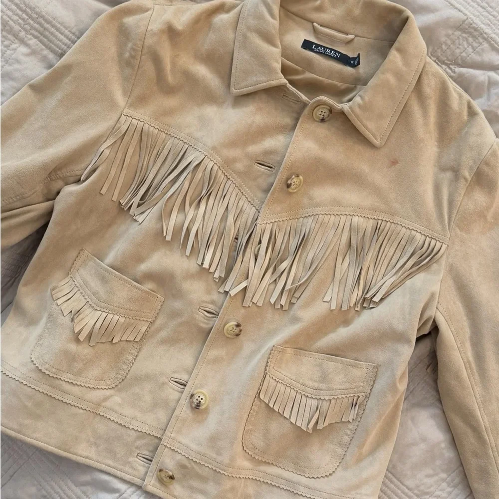Ralph Lauren Camel Suede Leather Jacket Western Style Boho Fringe - Picture 1 of 17